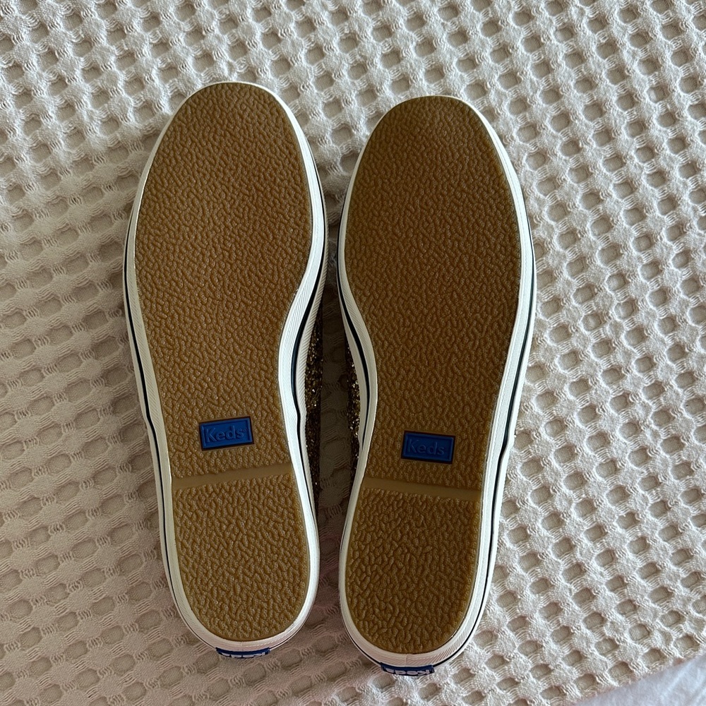 Keds For Kate Spade Gold Glitter Sneakers with Black Laces size 9 New - Picture 5 of 10